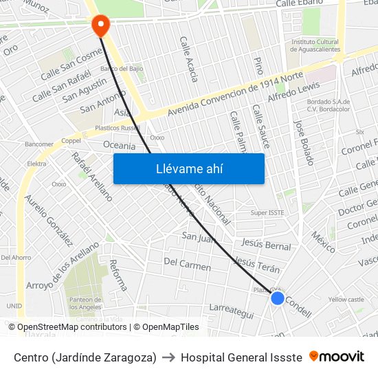 Centro (Jardínde Zaragoza) to Hospital General Issste map