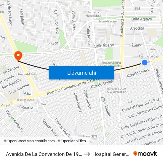 Avenida De La Convencion De 1914 Norte, 100 to Hospital General Issste map