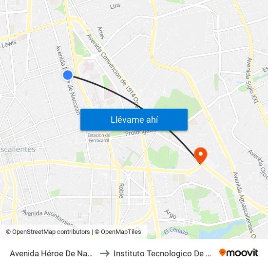 Avenida Héroe De Nacozari, 1116a to Instituto Tecnologico De Aguascalientes map