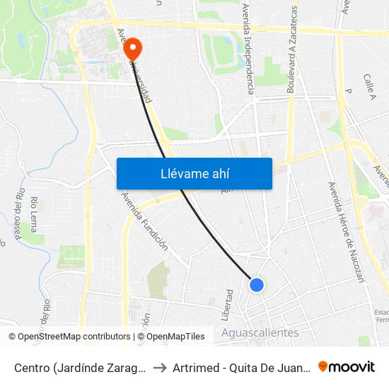 Centro (Jardínde Zaragoza) to Artrimed - Quita De Juanetes map