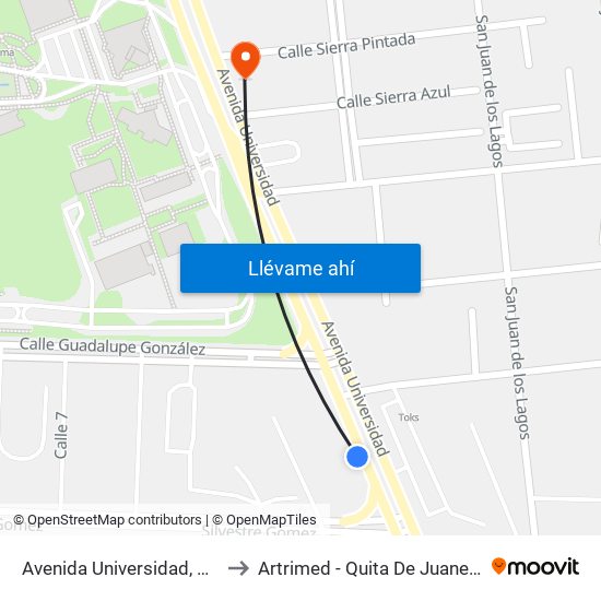 Avenida Universidad, 612 to Artrimed - Quita De Juanetes map