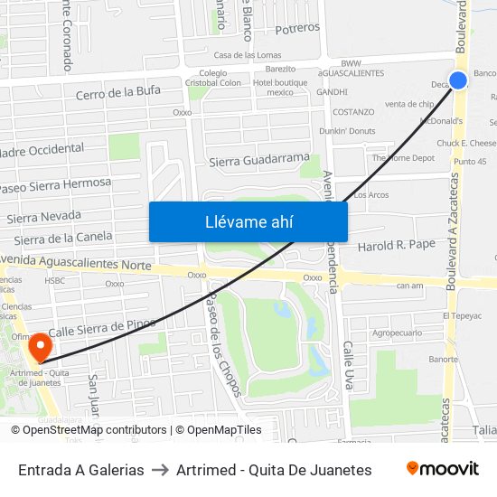 Entrada A Galerias to Artrimed - Quita De Juanetes map