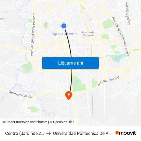 Centro (Jardínde Zaragoza) to Universidad Politecnica De Aguascalientes map
