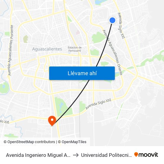 Avenida Ingeniero Miguel Angel Barberena Vega, 1110 to Universidad Politecnica De Aguascalientes map