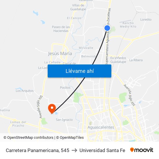 Carretera Panamericana, 545 to Universidad Santa Fe map