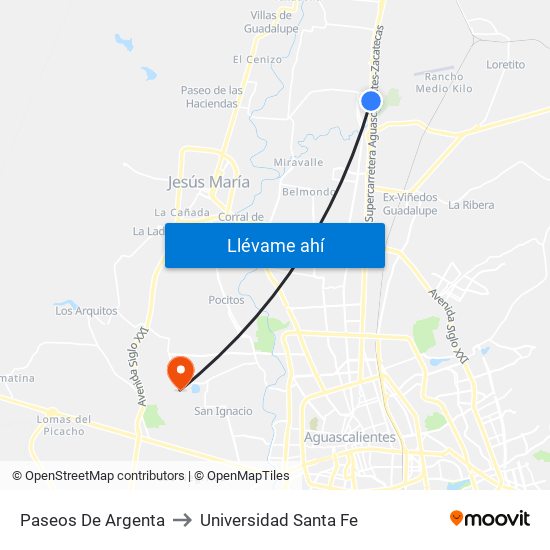 Paseos De Argenta to Universidad Santa Fe map