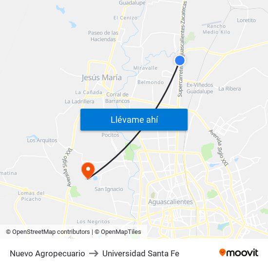 Nuevo Agropecuario to Universidad Santa Fe map