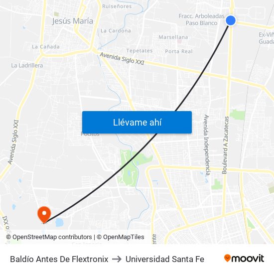 Baldío Antes De Flextronix to Universidad Santa Fe map