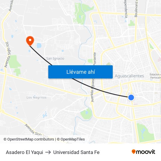 Asadero El Yaqui to Universidad Santa Fe map