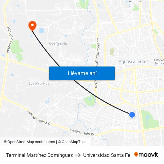 Terminal Martínez Domínguez to Universidad Santa Fe map