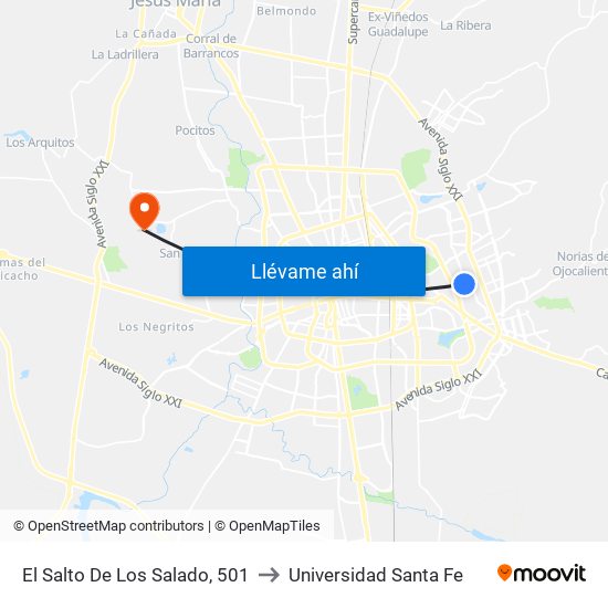 El Salto De Los Salado, 501 to Universidad Santa Fe map