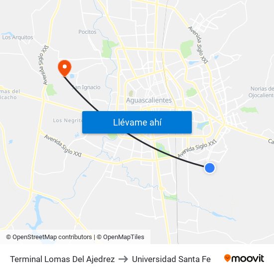 Terminal Lomas Del Ajedrez to Universidad Santa Fe map