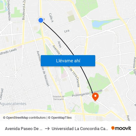 Avenida Paseo De La Solidaridad, 99 to Universidad La Concordia Campus Forum Internacional map