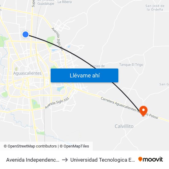 Avenida Independencia, 1862 to Universidad Tecnologica El Reto�O map