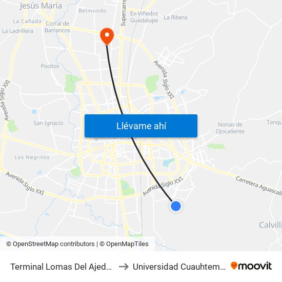 Terminal Lomas Del Ajedrez to Universidad Cuauhtemoc map