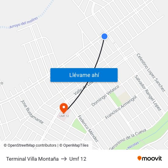 Terminal Villa Montaña to Umf 12 map