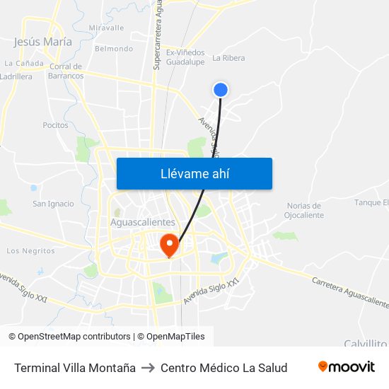 Terminal Villa Montaña to Centro Médico La Salud map