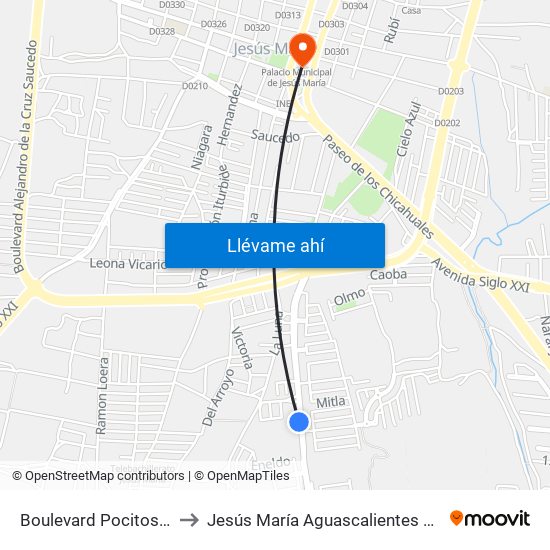 Boulevard Pocitos, 702 to Jesús María Aguascalientes Mexico map