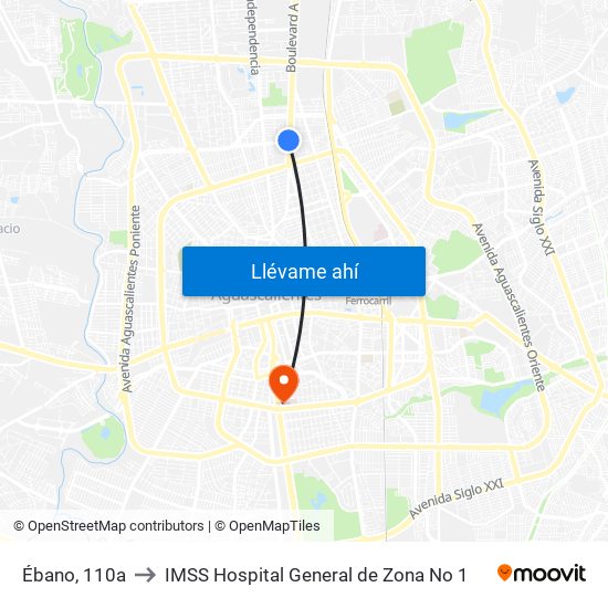 Ébano, 110a to IMSS Hospital General de Zona No 1 map