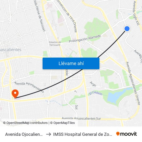 Avenida Ojocaliente, Lb to IMSS Hospital General de Zona No 1 map