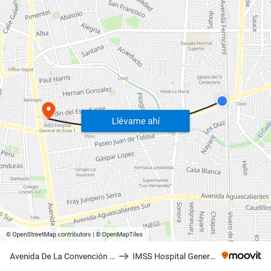 Avenida De La Convención De 1914 Sur, 1237 to IMSS Hospital General de Zona No 1 map