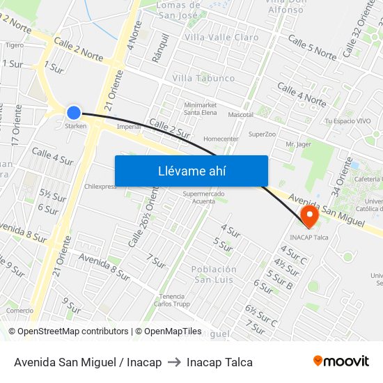 Avenida San Miguel / Inacap to Inacap Talca map