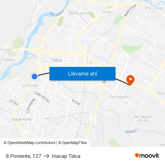 8 Poniente, 127 to Inacap Talca map