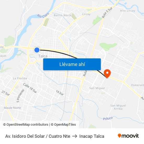 Av. Isidoro Del Solar / Cuatro Nte to Inacap Talca map