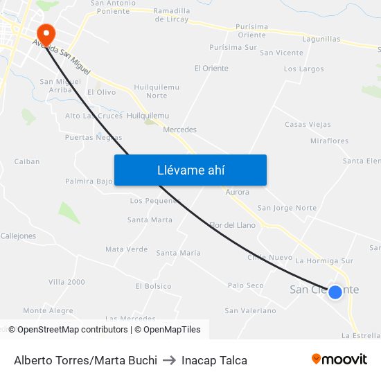 Alberto Torres/Marta Buchi to Inacap Talca map