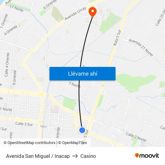 Avenida San Miguel / Inacap to Casino map