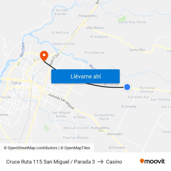 Cruce Ruta 115 San Miguel / Parada 3 to Casino map