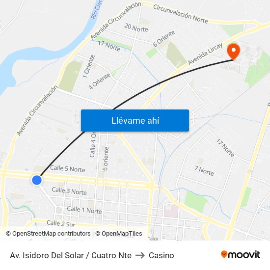 Av. Isidoro Del Solar / Cuatro Nte to Casino map