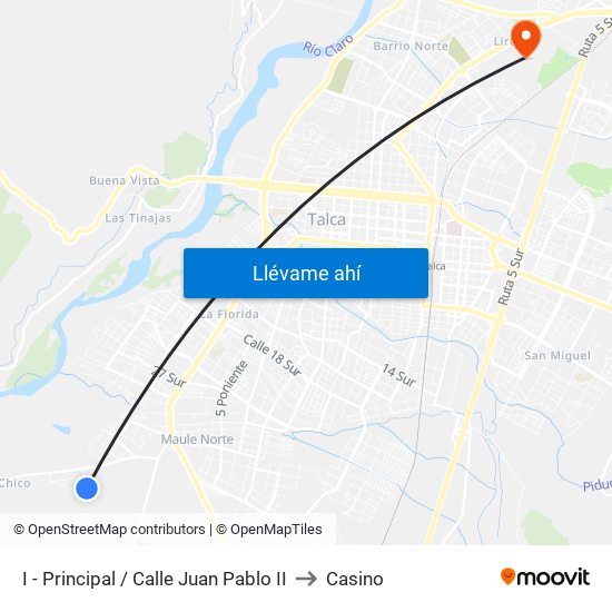 I - Principal / Calle Juan Pablo II to Casino map