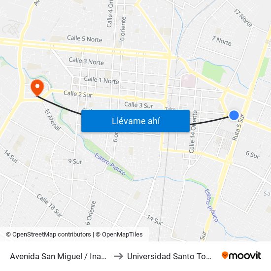 Avenida San Miguel / Inacap to Universidad Santo Tomás map