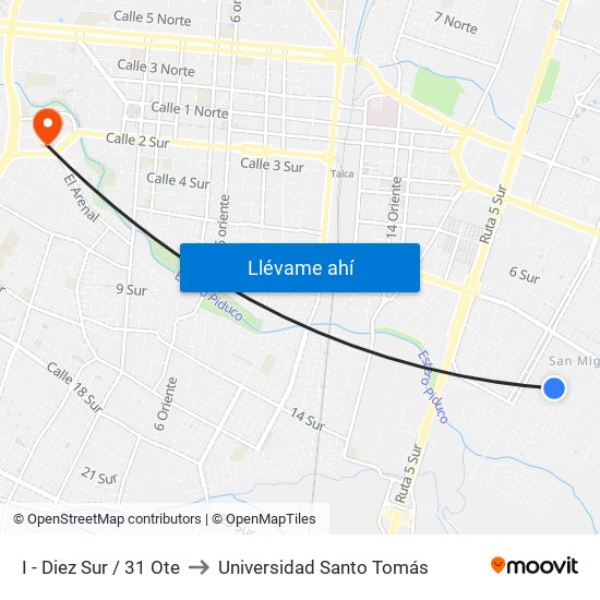 I - Diez Sur / 31 Ote to Universidad Santo Tomás map