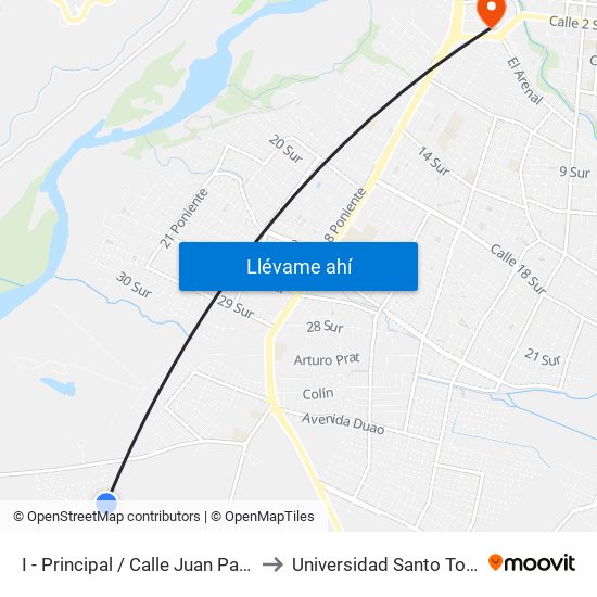 I - Principal / Calle Juan Pablo II to Universidad Santo Tomás map