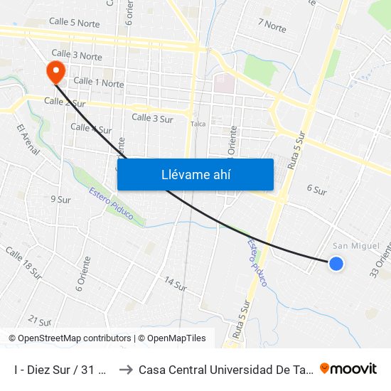 I - Diez Sur / 31 Ote to Casa Central Universidad De Talca map