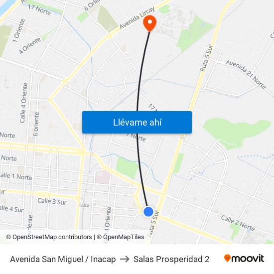 Avenida San Miguel / Inacap to Salas Prosperidad 2 map