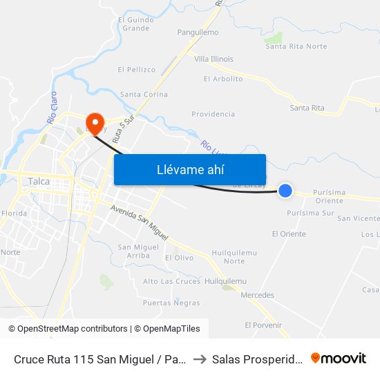 Cruce Ruta 115 San Miguel / Parada 3 to Salas Prosperidad 2 map
