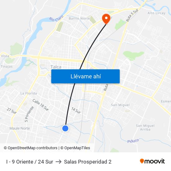 I - 9 Oriente / 24 Sur to Salas Prosperidad 2 map