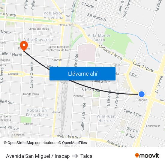 Avenida San Miguel / Inacap to Talca map
