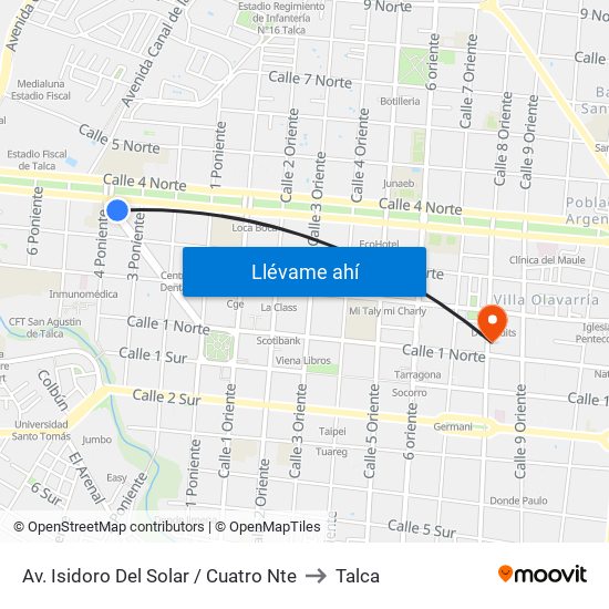 Av. Isidoro Del Solar / Cuatro Nte to Talca map
