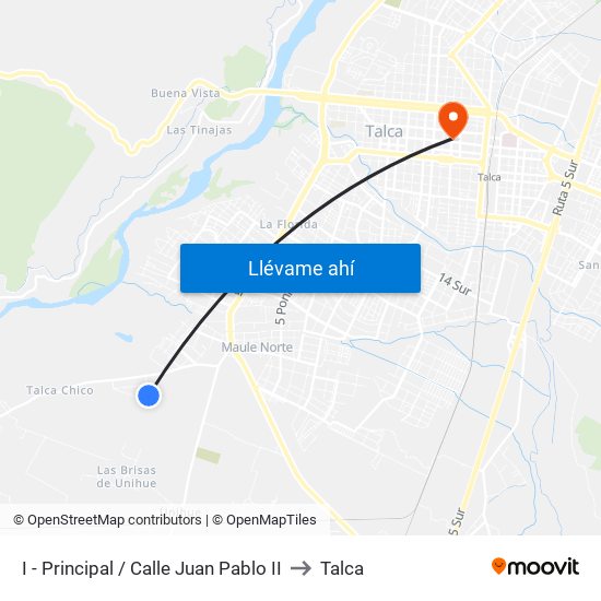 I - Principal / Calle Juan Pablo II to Talca map