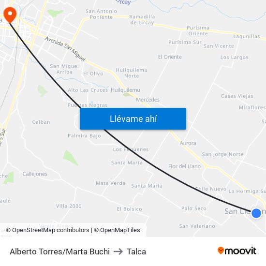 Alberto Torres/Marta Buchi to Talca map