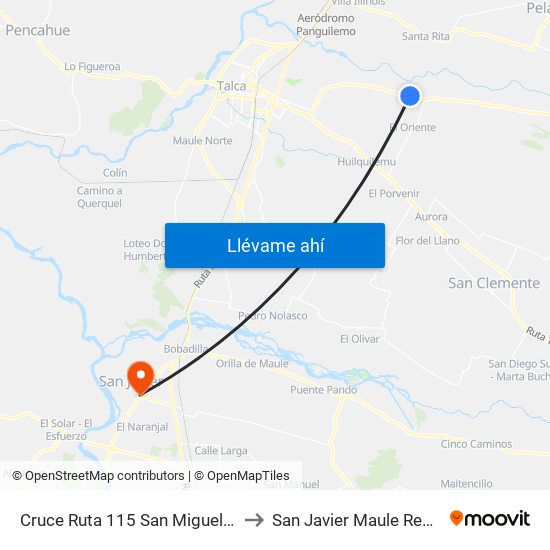 Cruce Ruta 115 San Miguel / Parada 3 to San Javier Maule Region Chile map