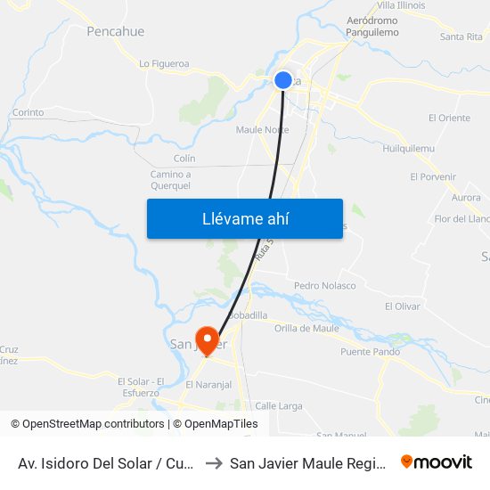 Av. Isidoro Del Solar / Cuatro Nte to San Javier Maule Region Chile map