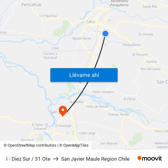 I - Diez Sur / 31 Ote to San Javier Maule Region Chile map