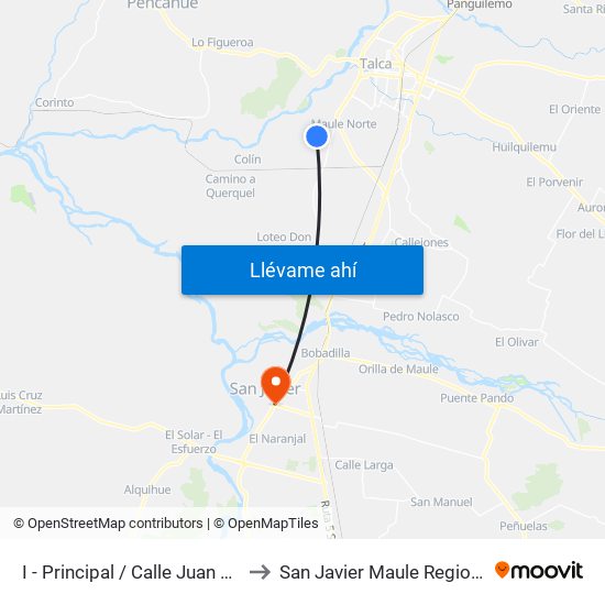 I - Principal / Calle Juan Pablo II to San Javier Maule Region Chile map