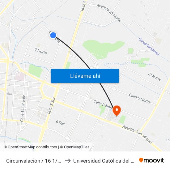 Circunvalación / 16 1/2 Ote to Universidad Católica del Maule map