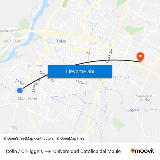 Colin / O´Higgnis to Universidad Católica del Maule map